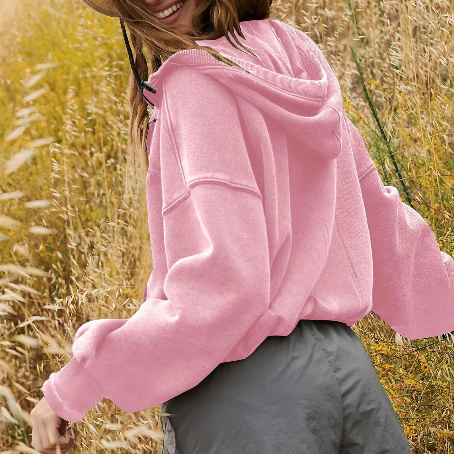 Crop Sweatshirt V Neck Zip Up