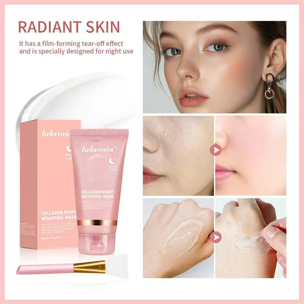 Hydrolyzed Collagen Overnight Wrapping Peel Off Facial Mask Anti-Wrinkle Shrink Pores Brightening for Oily/Dull Skin Care