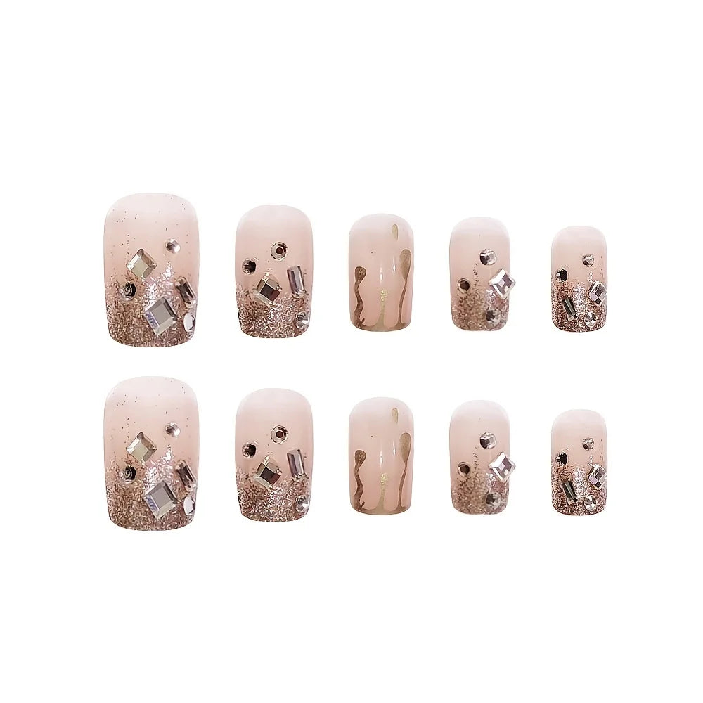 Press-On Acrylic Nails with Shiny Rhinestones