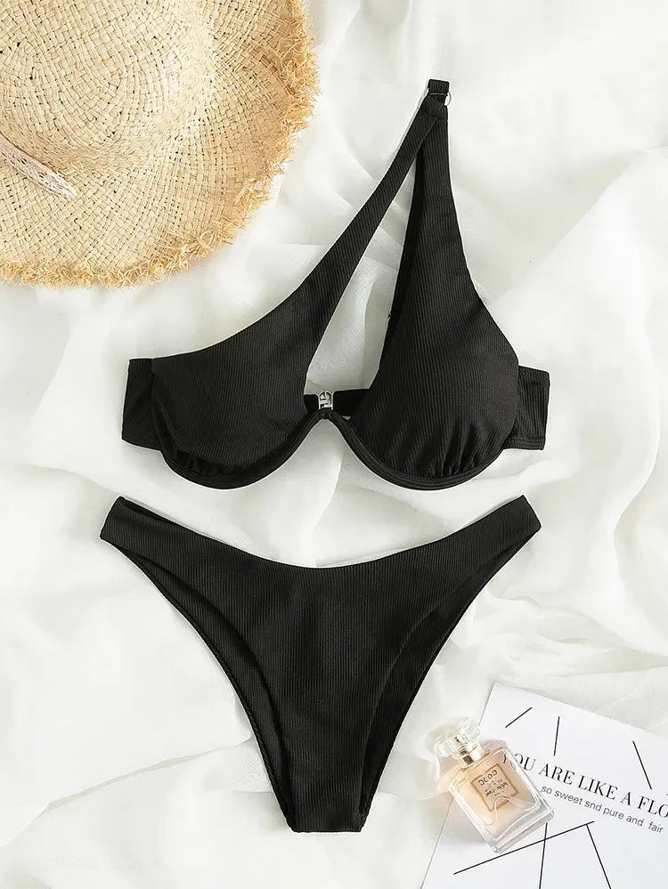 One Shoulder Biquini Push Up Beach Bikini Set