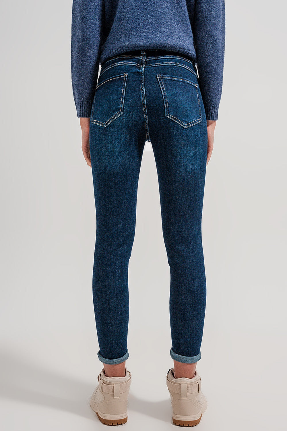 High Waist Push Up Skinny Fit Jeans in Dark Blue-5