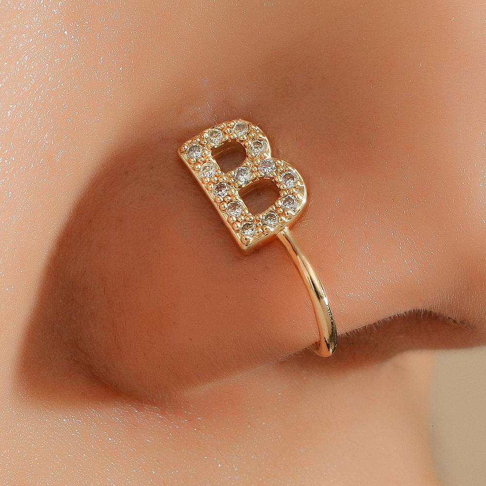 No Piercing Letter Nose Pin with Zircon – U Shape