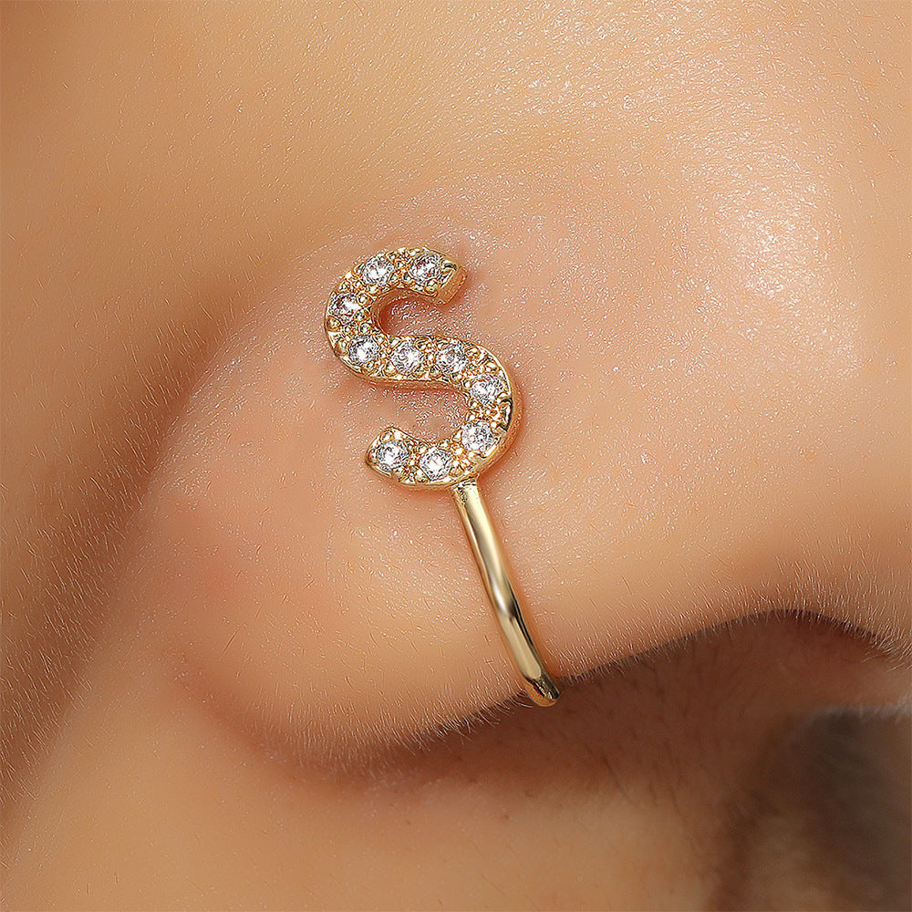 No Piercing Letter Nose Pin with Zircon – U Shape