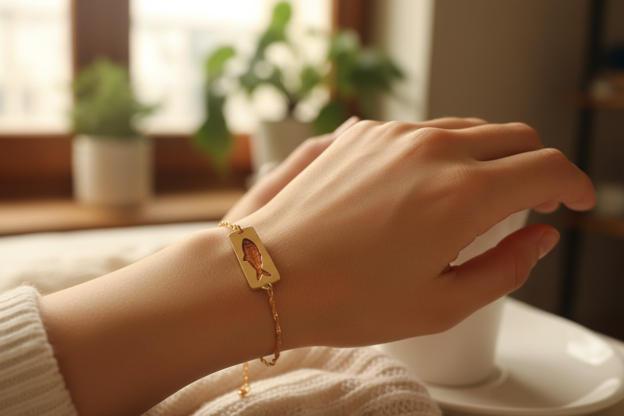 Χρυσό Βραχιόλι με Pendant Ψάρι | Gold Fish Bracelet