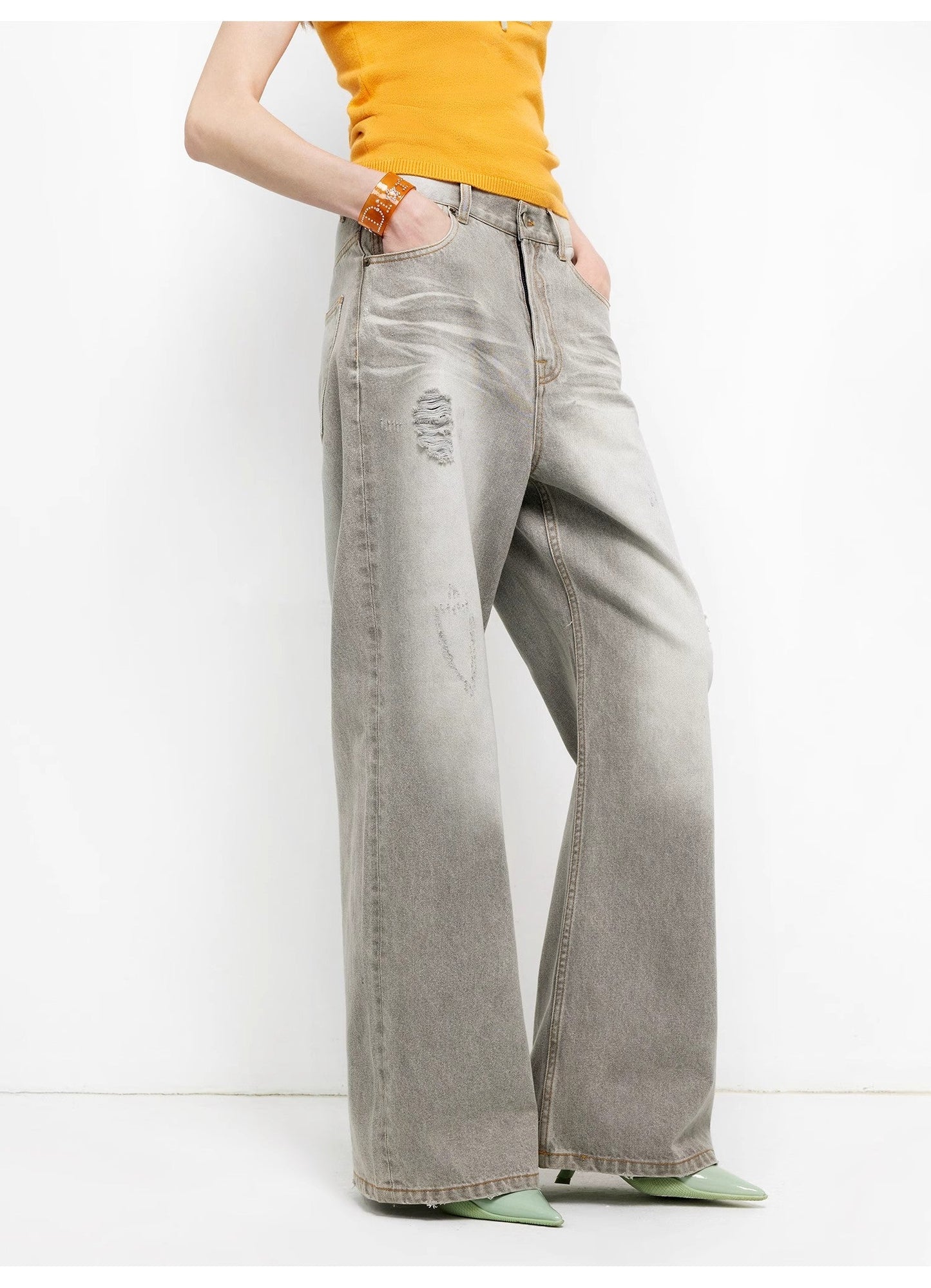 "Adolescent" Retro Street Style Heavy-Wash Low-Waist Jeans