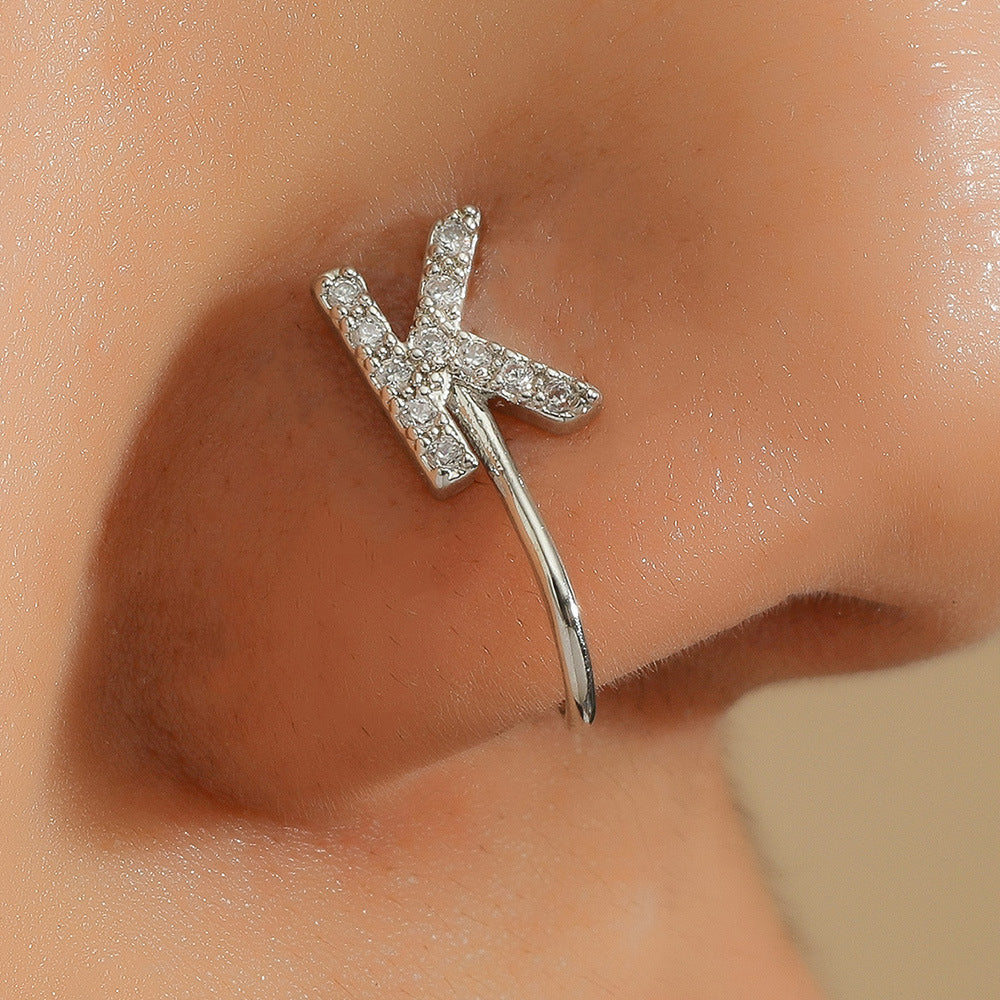 No Piercing Letter Nose Pin with Zircon – U Shape