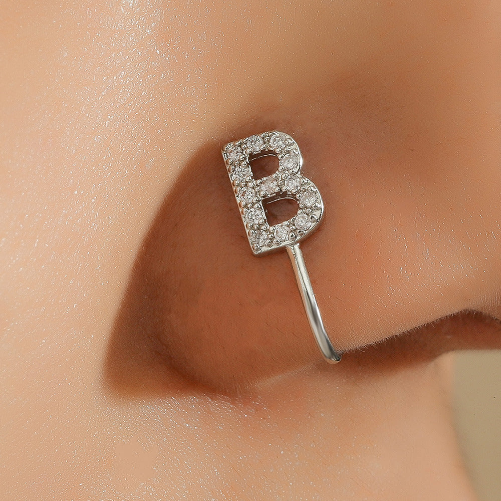 No Piercing Letter Nose Pin with Zircon – U Shape