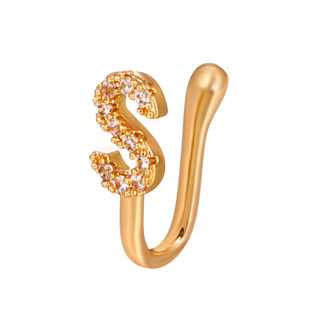 No Piercing Letter Nose Pin with Zircon – U Shape