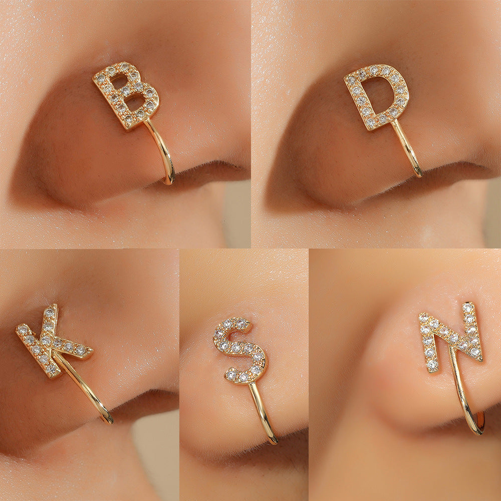 No Piercing Letter Nose Pin with Zircon – U Shape