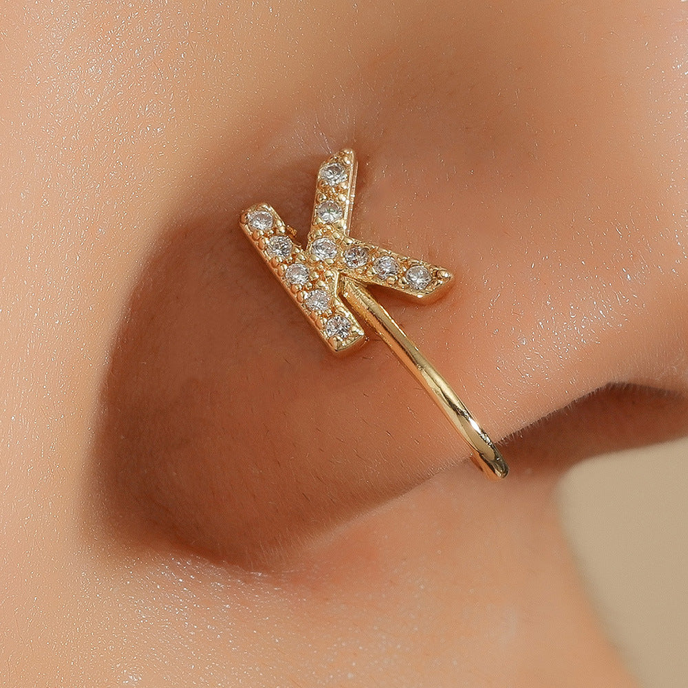 No Piercing Letter Nose Pin with Zircon – U Shape