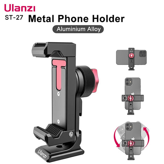 Ulanzi ST-27 Metal Phone Holder | 360° Περιστρεφόμενη Μεταλλική Βάση Κινητού με Cold Shoe για Τρίποδο & Vlogging