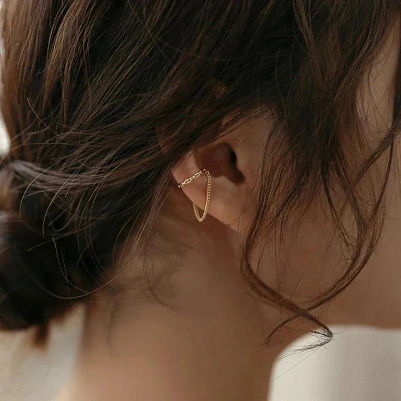 Minimal No Piercing Ear Cuff – Chain Drop Earcuff