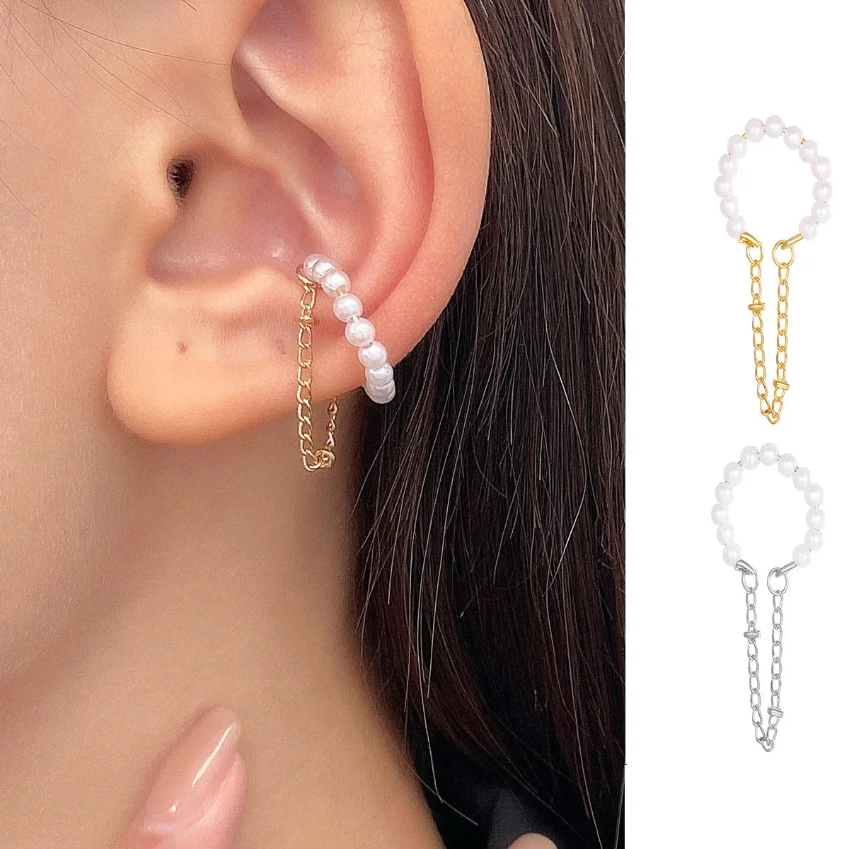 Minimal No Piercing Ear Cuff – Chain Drop Earcuff