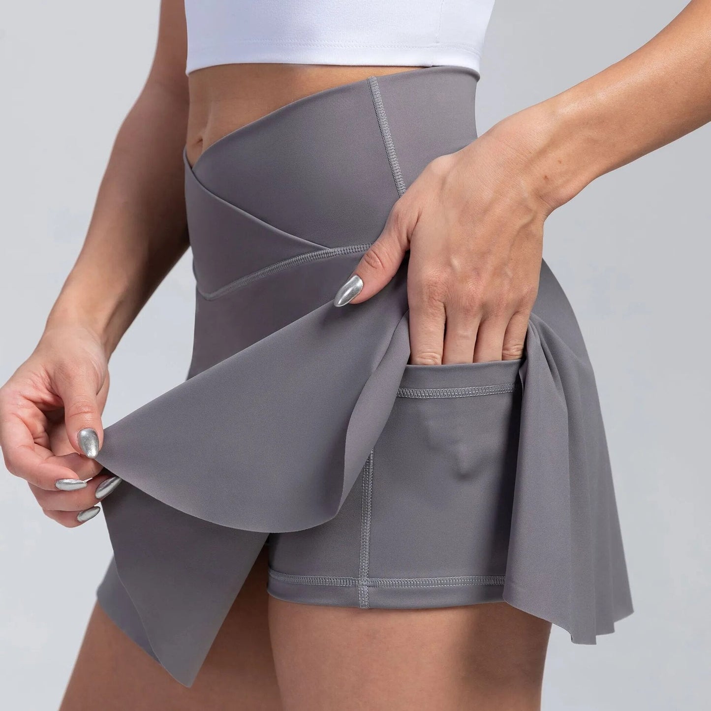 Women Pleated Tennis Skirt with Pockets Shorts Athletic Skirts Crossover High Waisted Athletic Golf Skorts Workout Sports Skirts-11