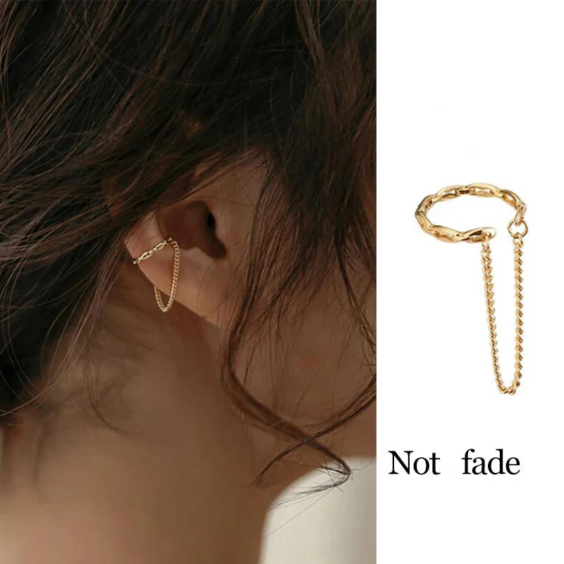 Minimal No Piercing Ear Cuff – Chain Drop Earcuff