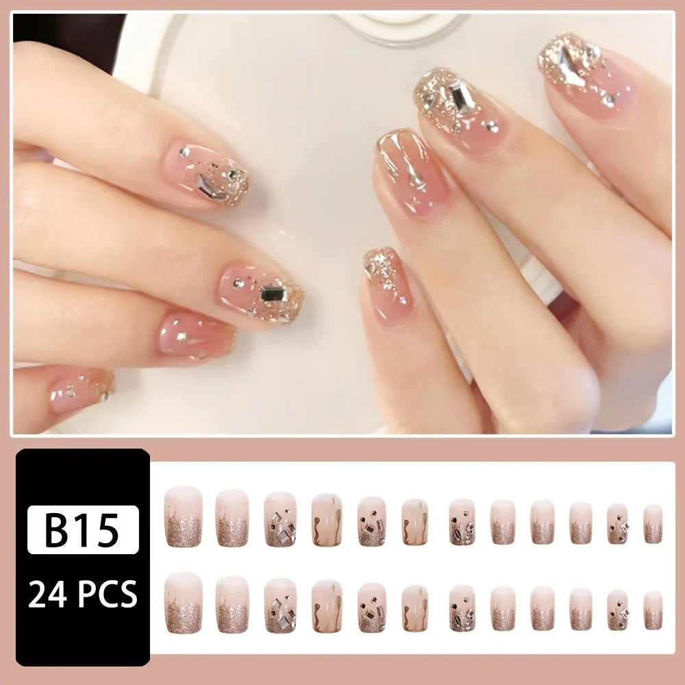 Press-On Acrylic Nails with Shiny Rhinestones