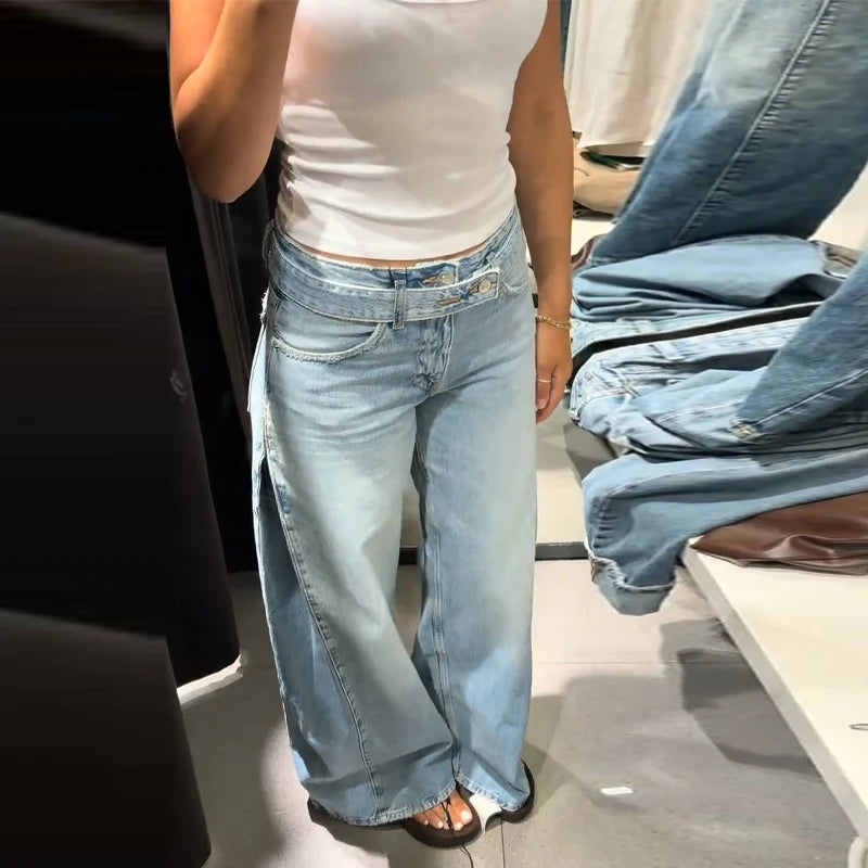 Wide Leg Jeans με Strass Cut-Out