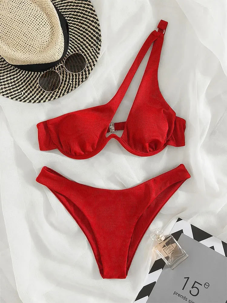 One Shoulder Biquini  Push Up Beach Bikini Set