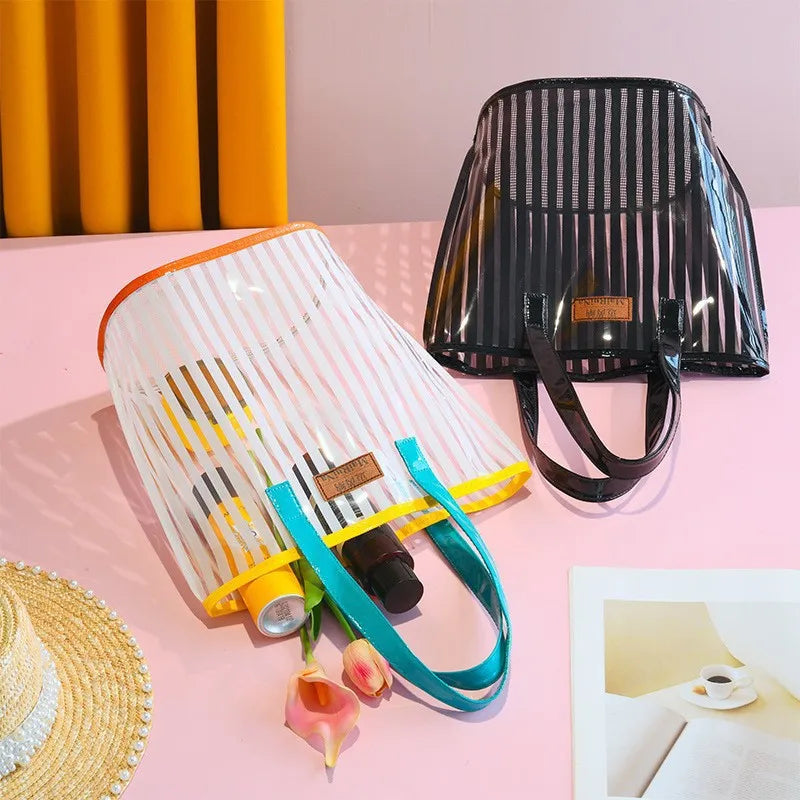Διάφανη Beach Bag Ριγέ