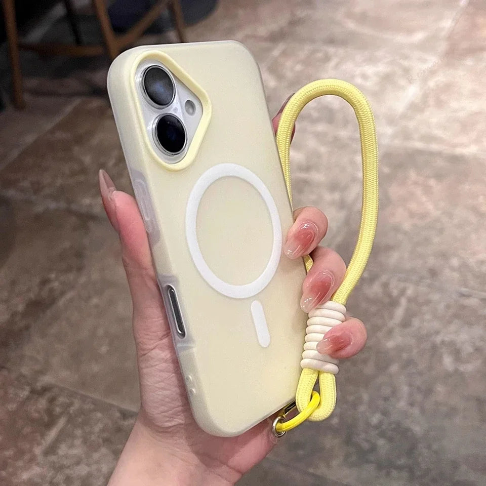 Magnetic Wrist Strap Phone Case for iPhone 16E 15 14 Plus 13 12 11 16 Pro Max