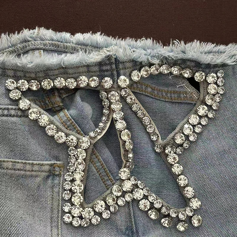 Wide Leg Jeans με Strass Cut-Out
