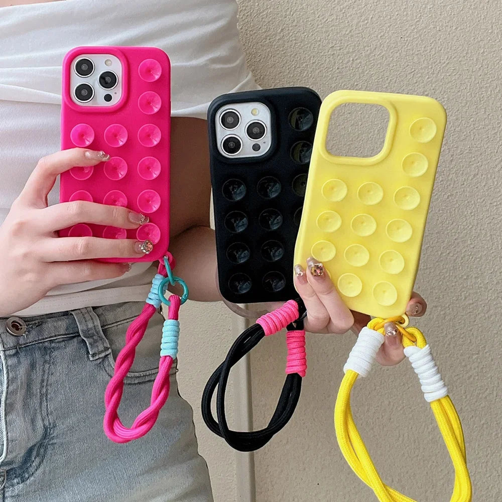 Candy Color Suction Cup Case – Αντιολισθητική Θήκη Κινητού με Λουράκι (iPhone 11–16 Pro Max)