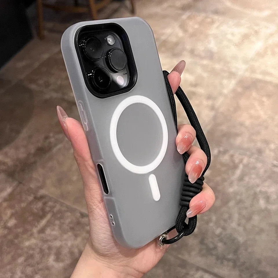 Magnetic Wrist Strap Phone Case for iPhone 16E 15 14 Plus 13 12 11 16 Pro Max