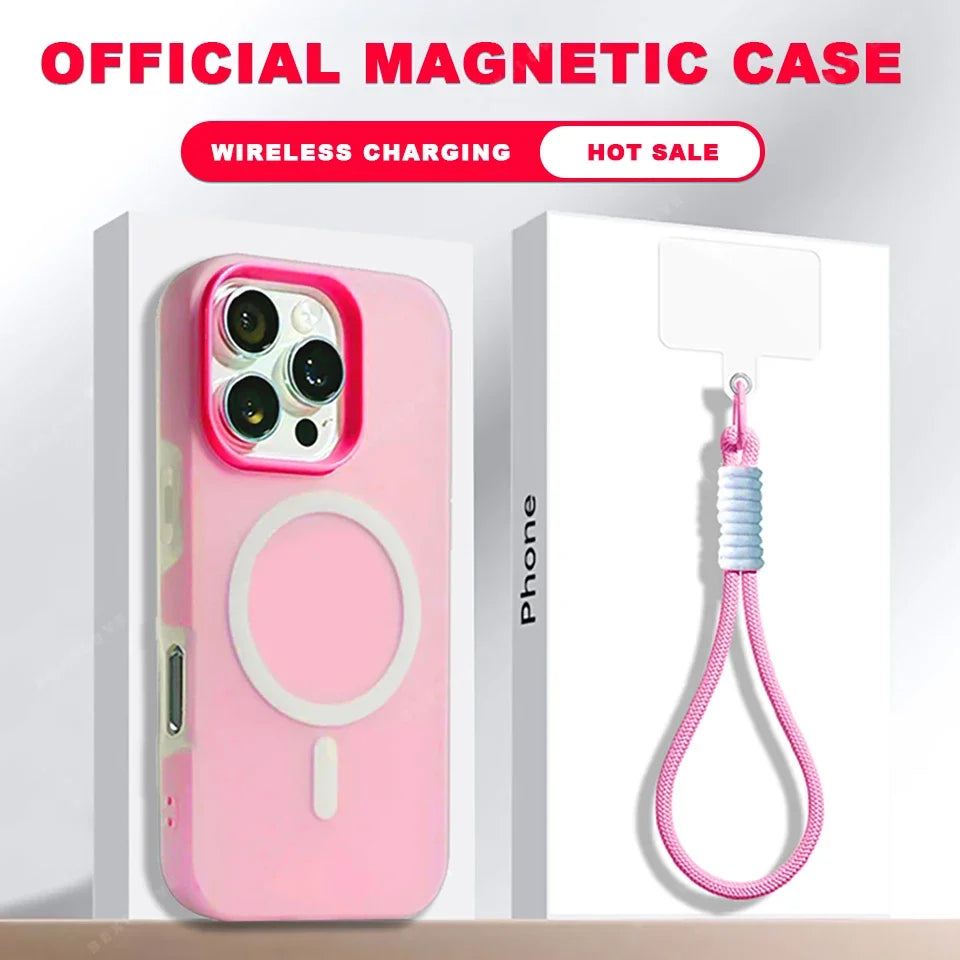 Magnetic Wrist Strap Phone Case for iPhone 16E 15 14 Plus 13 12 11 16 Pro Max