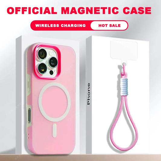 Magnetic Wrist Strap Phone Case for iPhone 16E 15 14 Plus 13 12 11 16 Pro Max