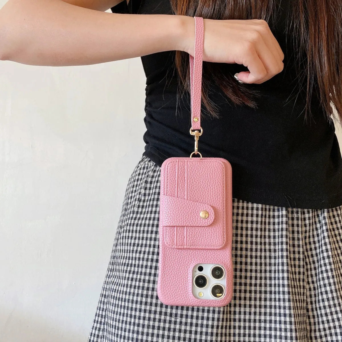 Pink Litchi Strap Case – Luxury Edition