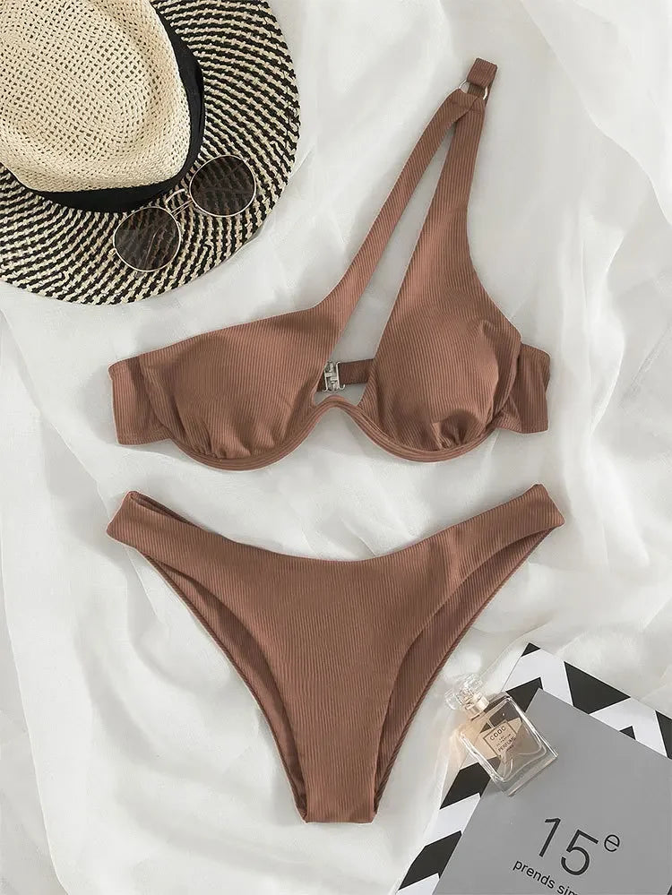 One Shoulder Biquini  Push Up Beach Bikini Set