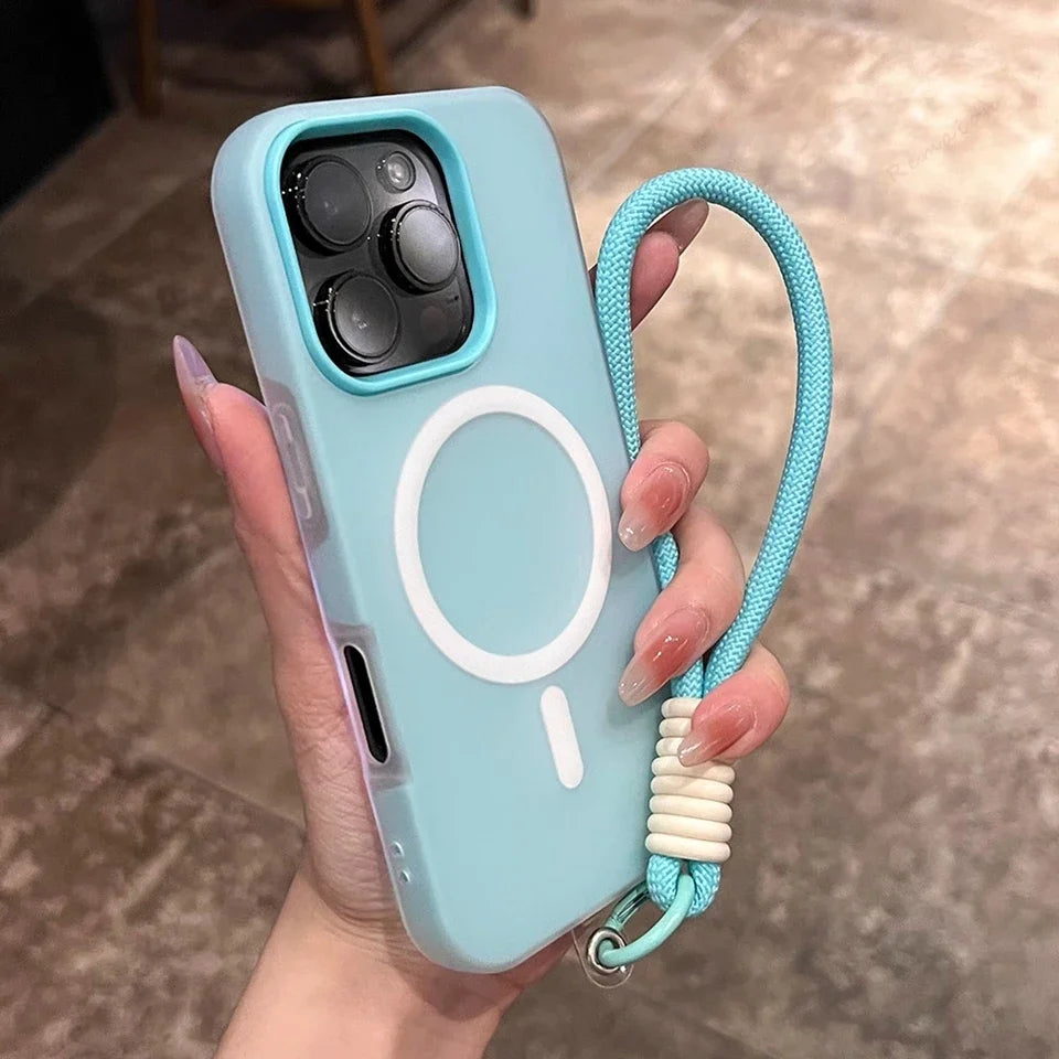 Magnetic Wrist Strap Phone Case for iPhone 16E 15 14 Plus 13 12 11 16 Pro Max
