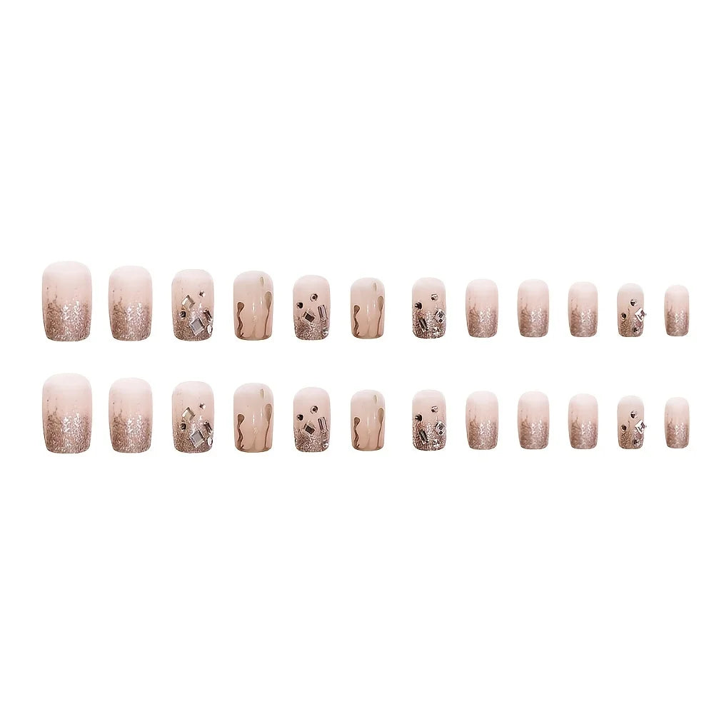 Press-On Acrylic Nails with Shiny Rhinestones