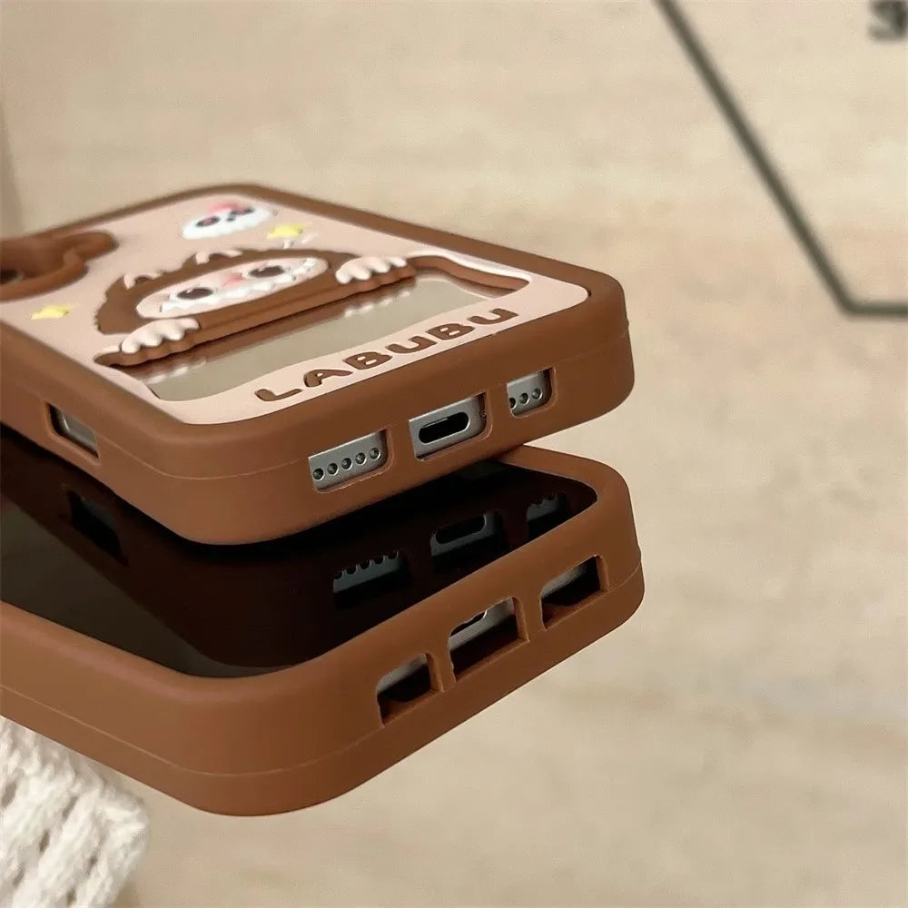 Kawaii Cartoon Laububu Phone Cases For iPhone 15 14 Plus 16 13 12 Pro Max 11 with Makeup Mirror Cute Soft Silicone Cover Y2k