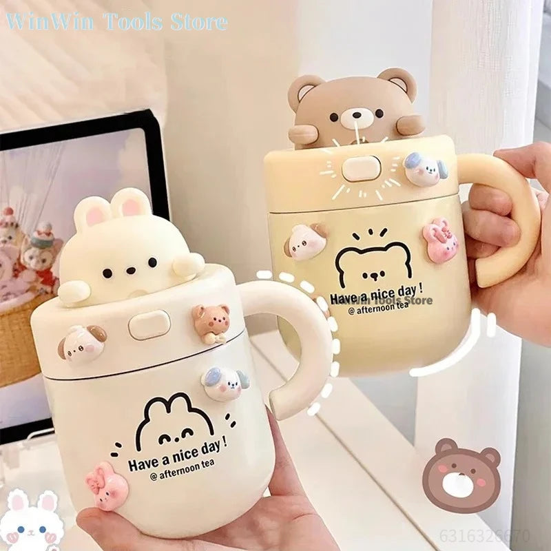 Kawaii Bear Coffee Thermal Cup For Hot Cold Drinks