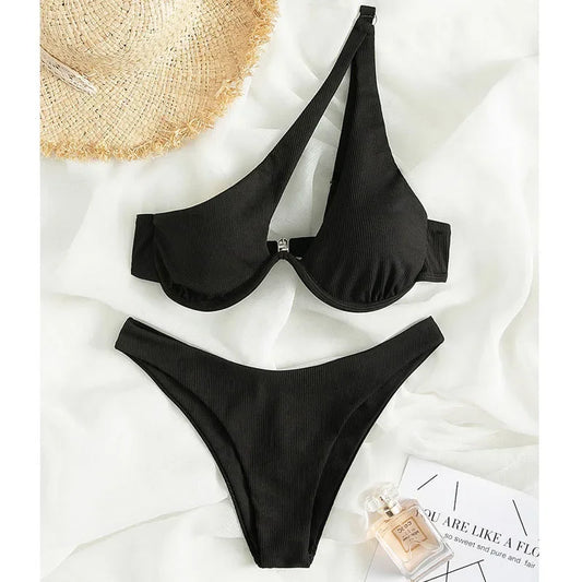One Shoulder Biquini  Push Up Beach Bikini Set