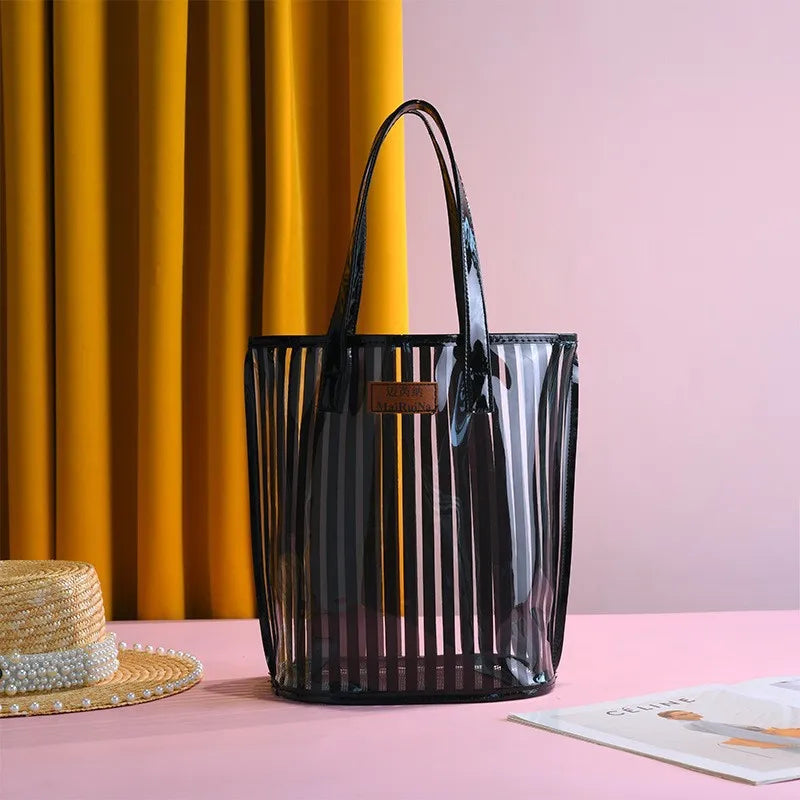 Διάφανη Beach Bag Ριγέ