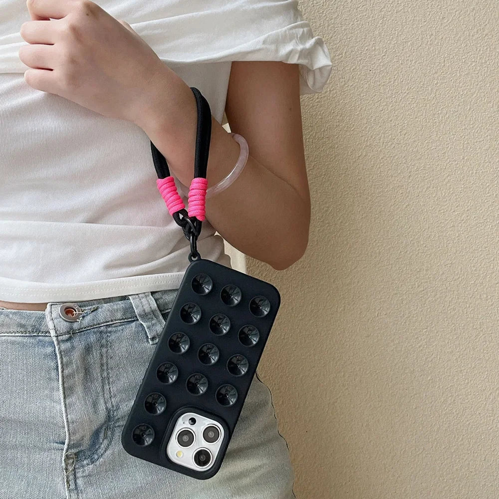 Candy Color Suction Cup Case – Αντιολισθητική Θήκη Κινητού με Λουράκι (iPhone 11–16 Pro Max)