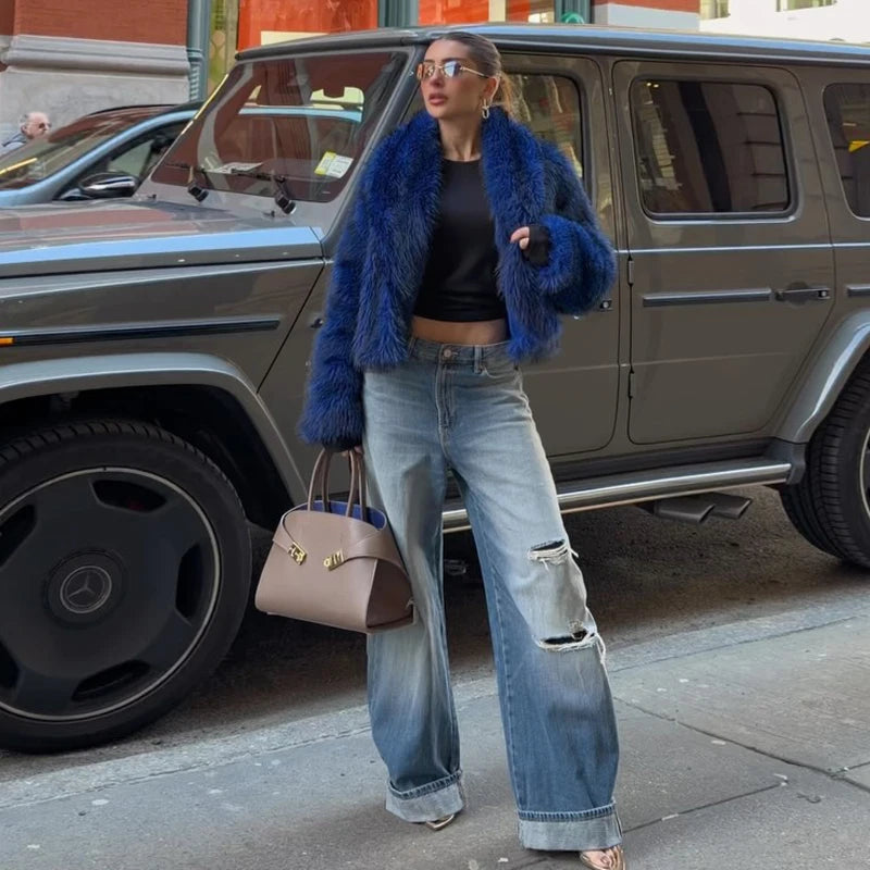 Wide Leg Jeans με Strass Cut-Out