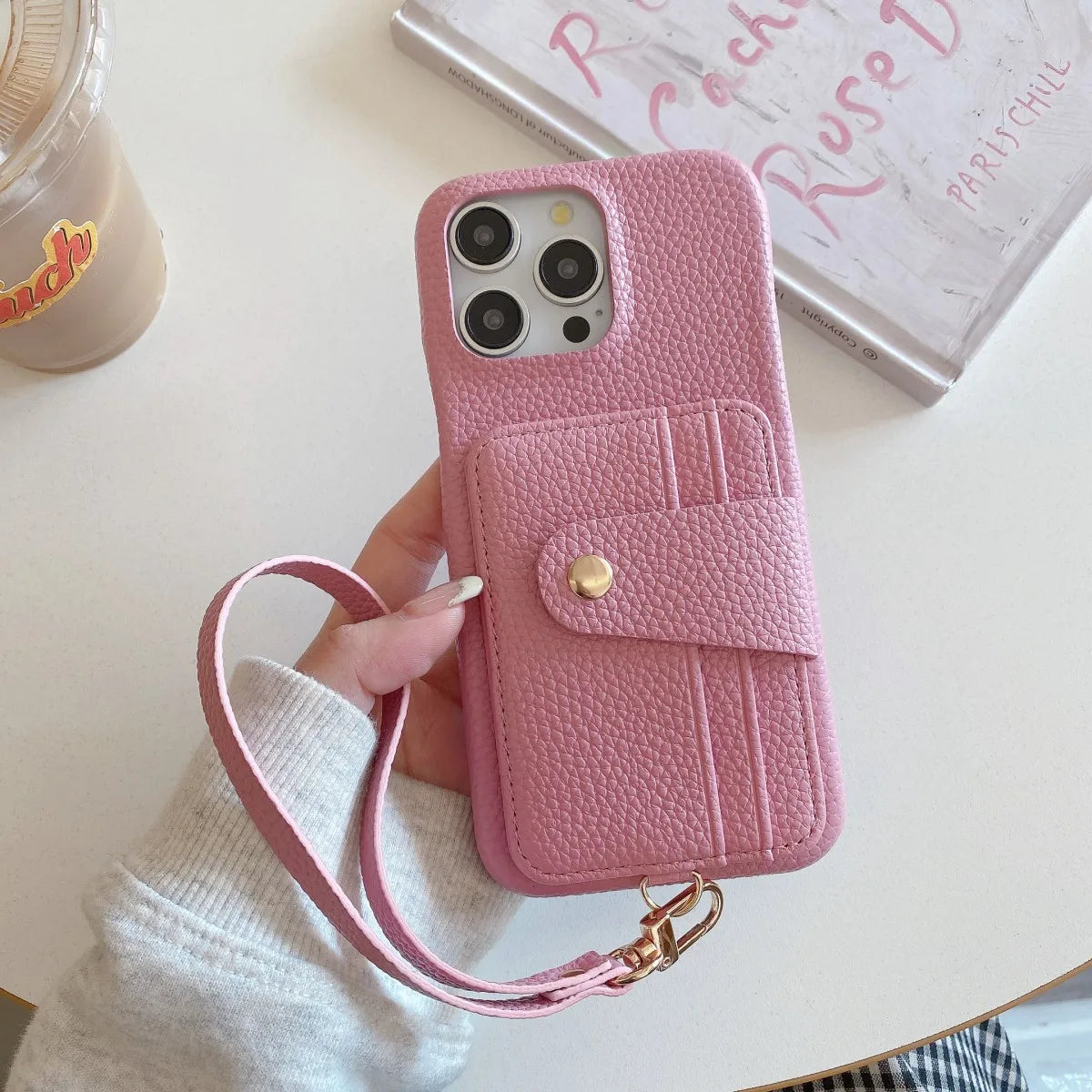 Pink Litchi Strap Case – Luxury Edition