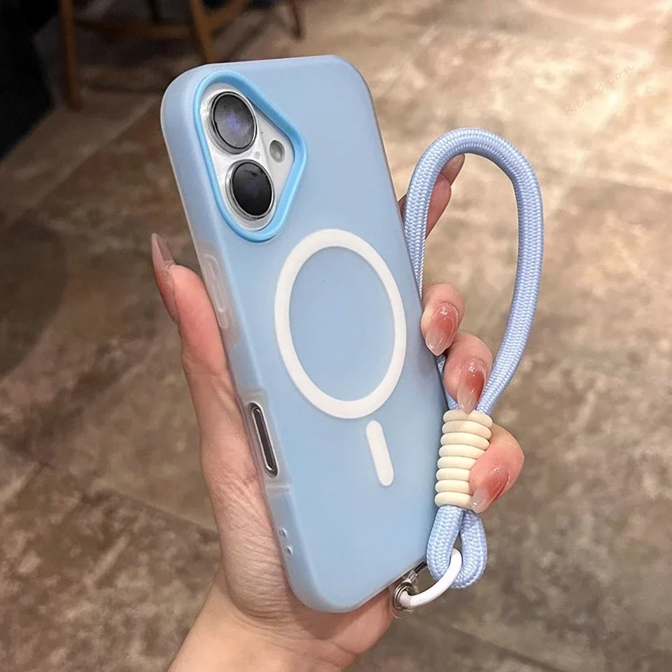 Magnetic Wrist Strap Phone Case for iPhone 16E 15 14 Plus 13 12 11 16 Pro Max