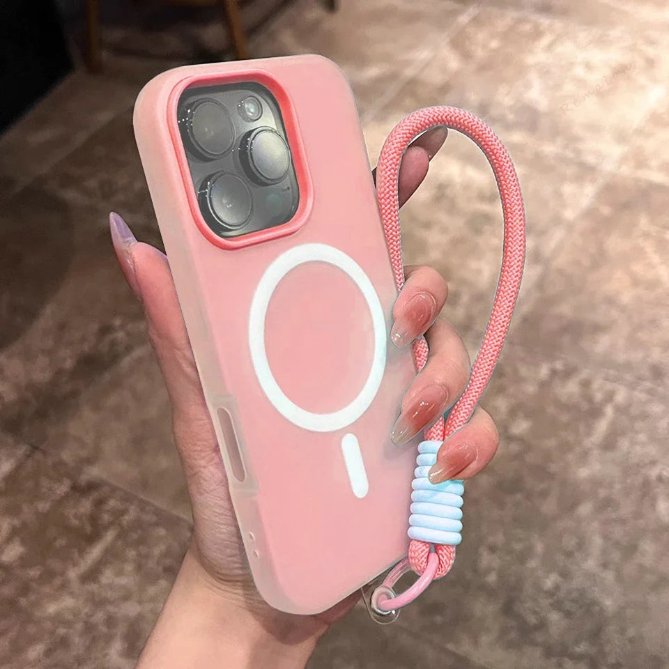 Magnetic Wrist Strap Phone Case for iPhone 16E 15 14 Plus 13 12 11 16 Pro Max