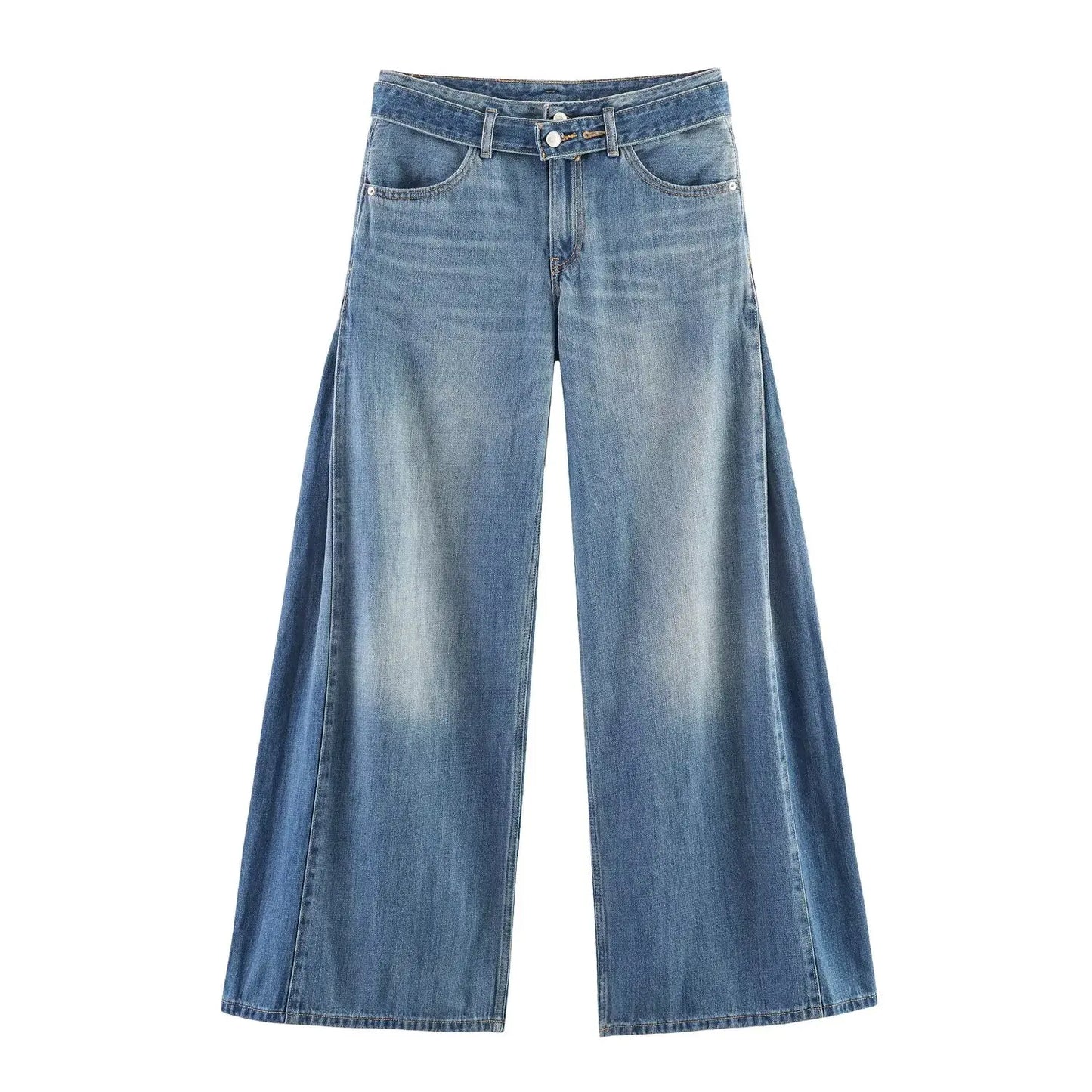 Wide Leg Jeans με Strass Cut-Out