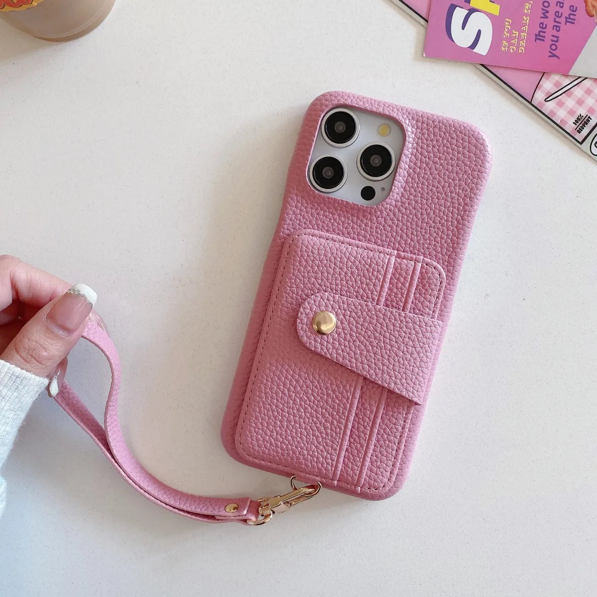 Pink Litchi Strap Case – Luxury Edition