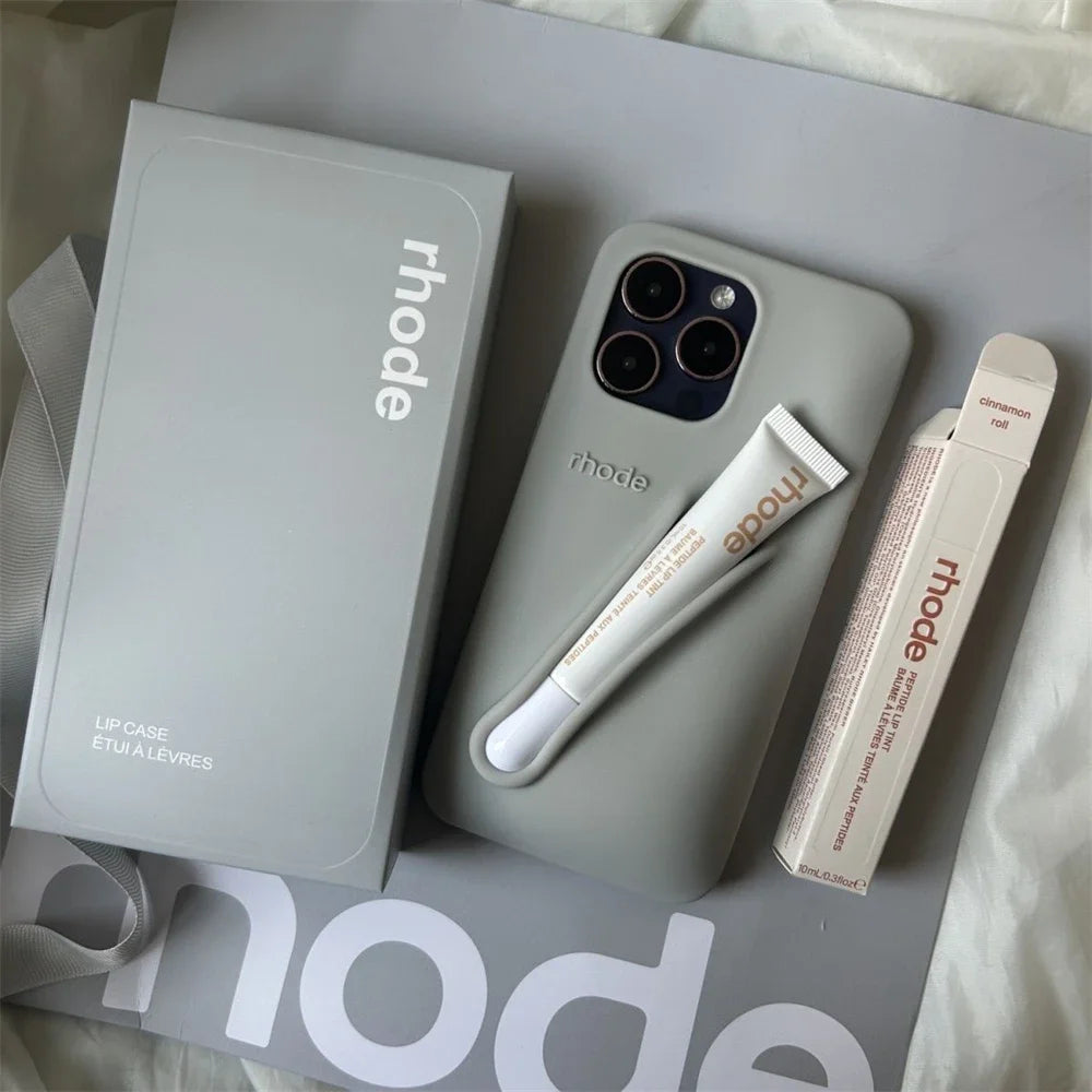 Rhode Lipstick Phone Case for iPhone 16 15 13 12 11 14 Pro Max Plus Soft Liquid Silicone Cover with Lipstick Set Shopping Box