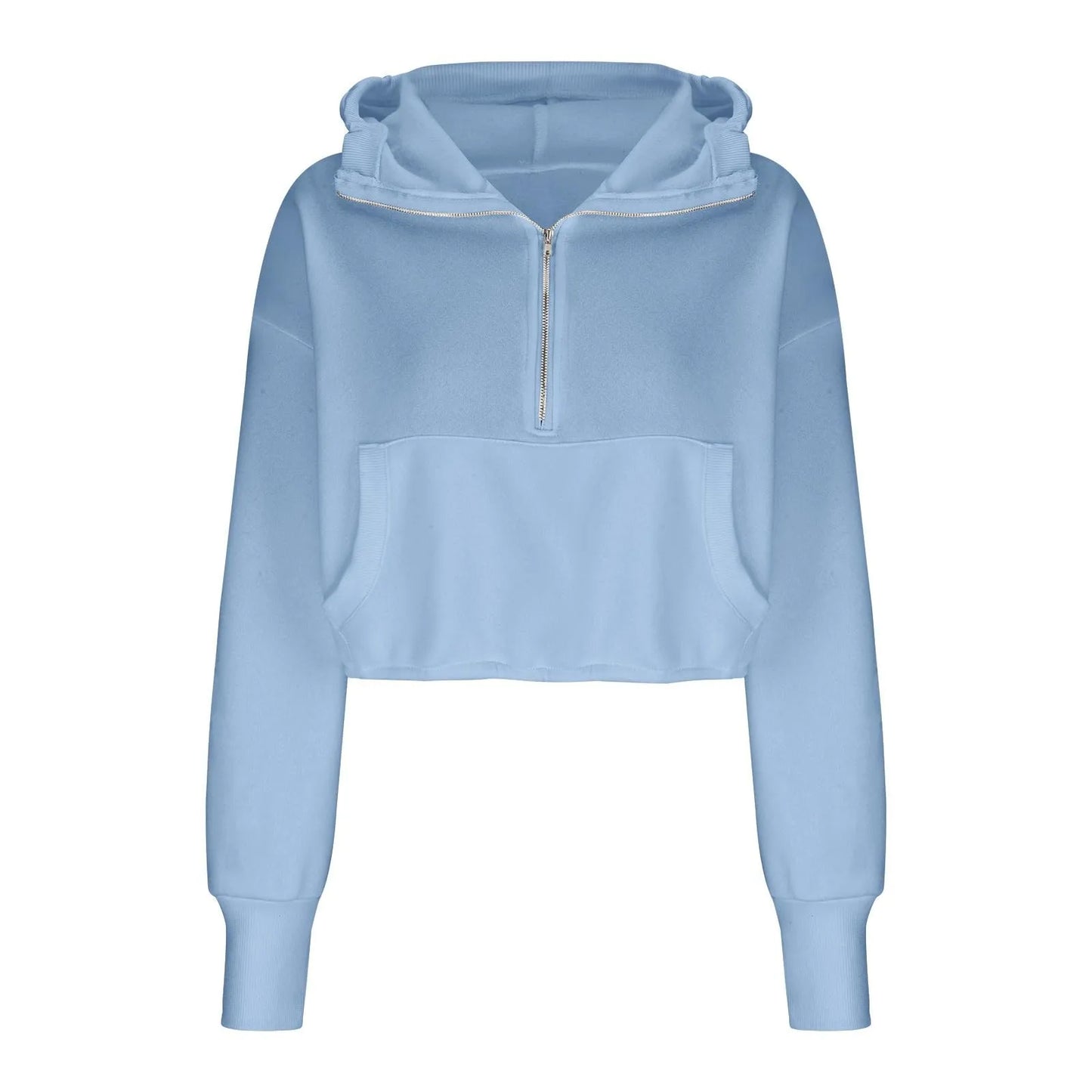 Crop Sweatshirt V Neck Zip Up