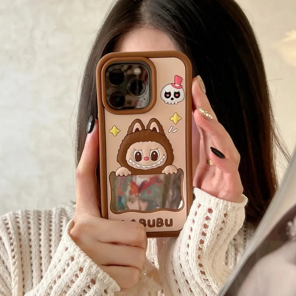 Kawaii Cartoon Laububu Phone Cases For iPhone 15 14 Plus 16 13 12 Pro Max 11 with Makeup Mirror Cute Soft Silicone Cover Y2k