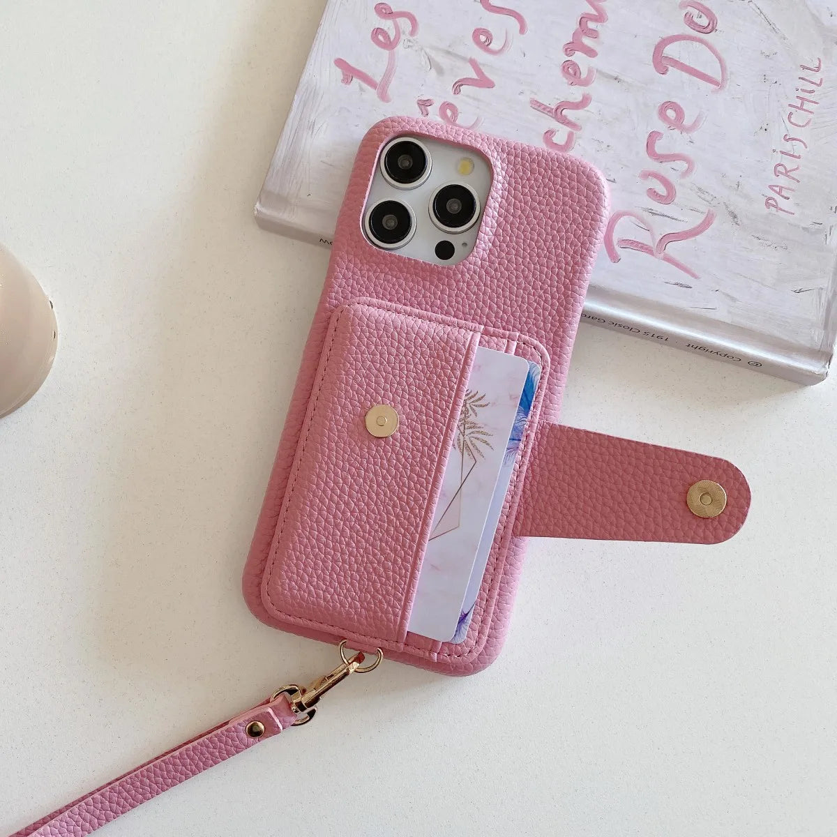 Pink Litchi Strap Case – Luxury Edition