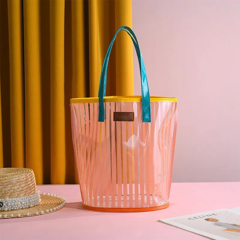 Διάφανη Beach Bag Ριγέ