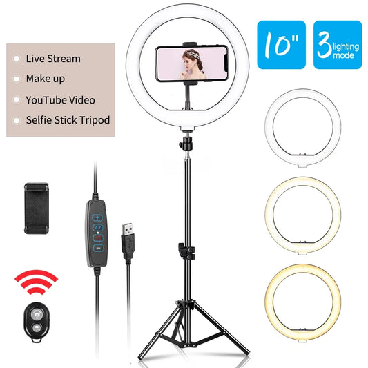 10’’ LED Ring Light – Selfie & Makeup Lamp με Τρίποδο και 3 Light Modes